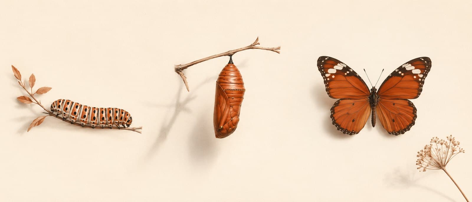 De la chenille à la chrysalide, puis au papillon